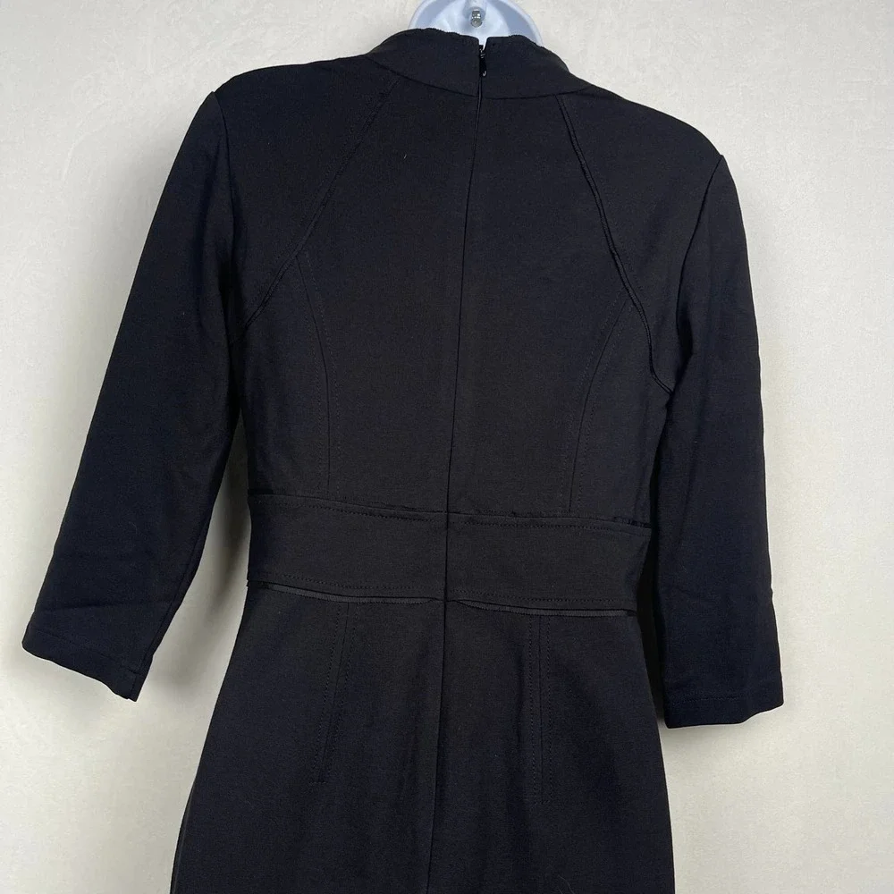 Ponte Knit White House Black Market Black Dress, Military Goldtone Buttons, Sz 2 - Picture 12 of 16